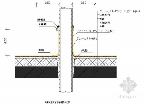 管道系统防水资料下载-暴露式屋面穿出管道防水大样