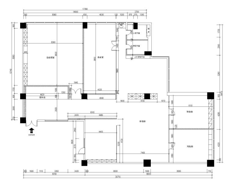 成都金穗融资担保有限公司办公空间装修施工图-2墙体定位图