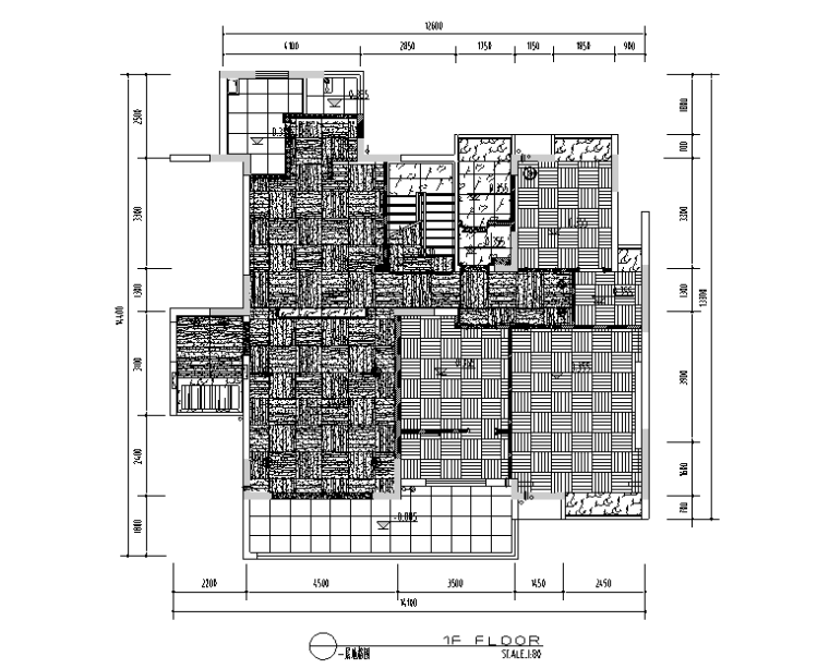 新中式会所茶室设计施工图（附效果图）-地铺图