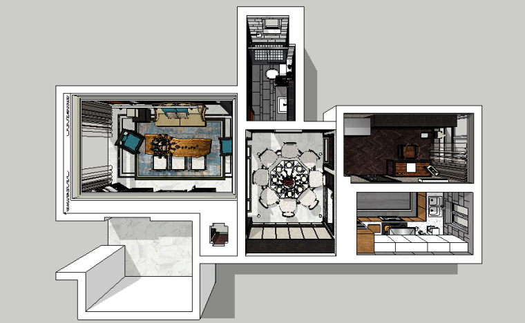 地铁站内设计su模型资料下载-新中式风格公寓室内设计成套SU模型