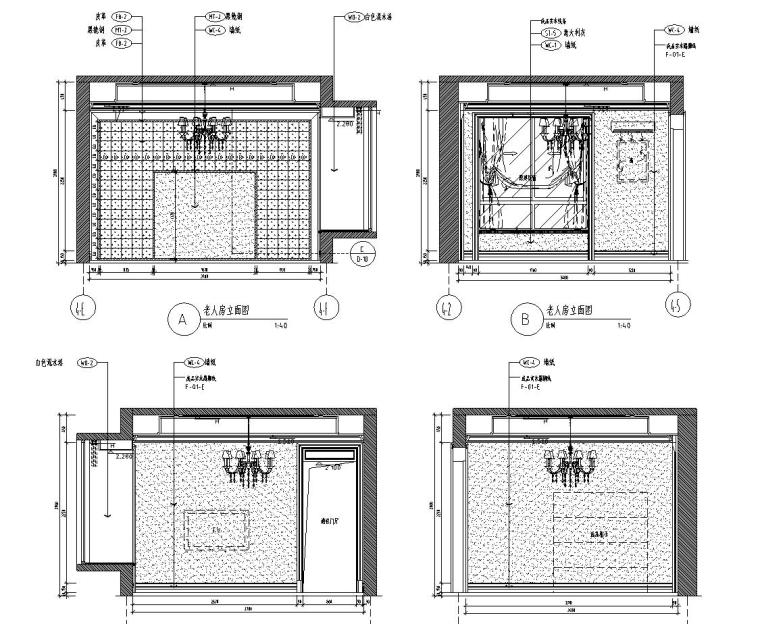盛世融城别墅样板房室内施工图设计（CAD+实景图）-老人房立面图