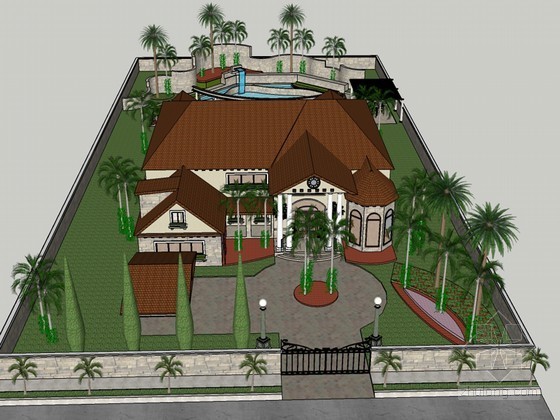 美式别墅建筑模型资料下载-别墅建筑SketchUp模型下载