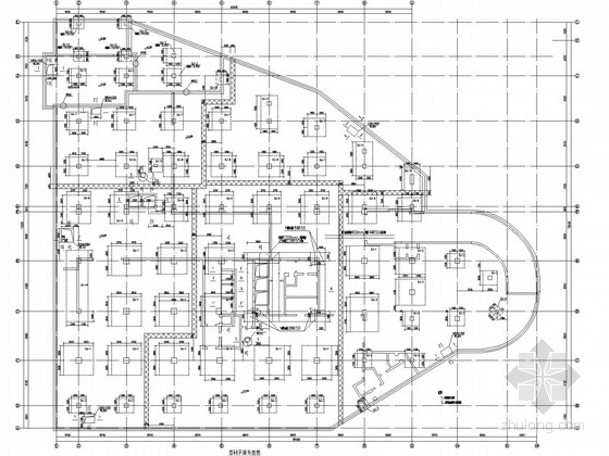 15层框剪商务楼结构施工图(带地下室)-基础平面布置图 