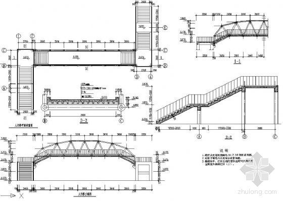 钢箱梁过街天桥图纸资料下载-钢结构过街天桥平、立面图