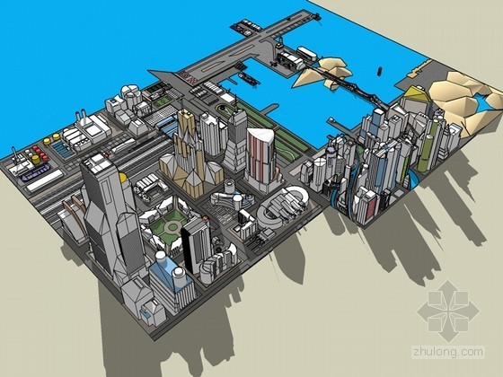 高雄港口城市设计资料下载-港口城市SketchUp模型下载
