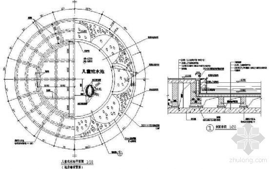 儿童戏水池施工图资料下载-儿童戏水池平面及剖面详图