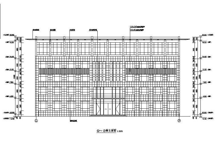 [宁夏]多层钢结构现代办公楼建筑施工图-多层现代钢结构办公楼立面图