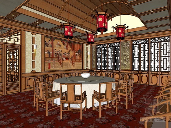 酒店宴会厅布置图片资料下载-中式宴会厅sketchup模型下载