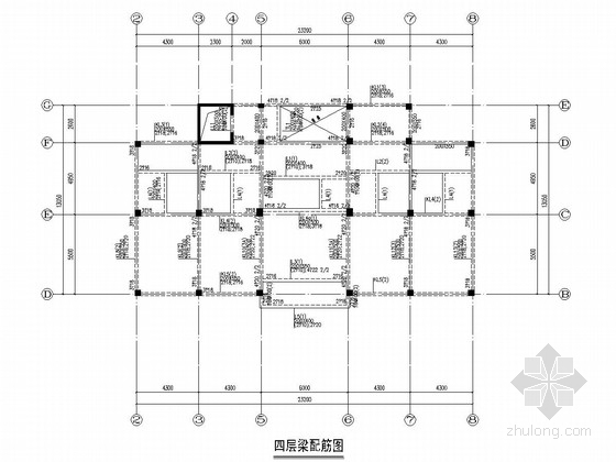 [广东]四层框架结构私人住宅结构施工图（含建筑图）-梁配筋图 