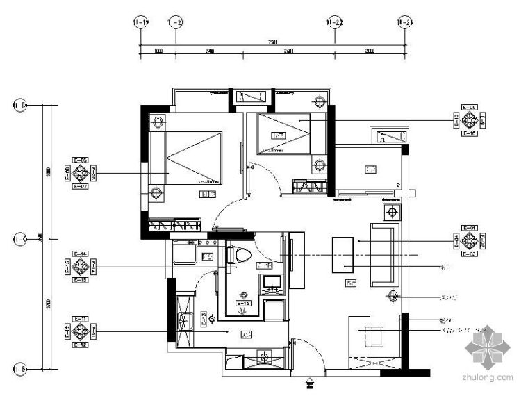 2居室小户型室内设计资料下载-[广东]某商品房二居室小户型施工图5期