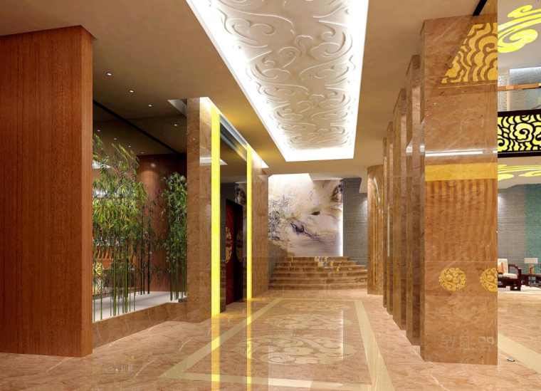 宋青森林汉府精品酒店室内方案设计及效果图（15页）-电梯厅效果图