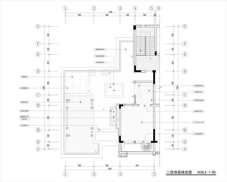 [辽宁]去海边吧—259㎡休闲度假风别墅设计施工图及效果图-二层地面铺装图