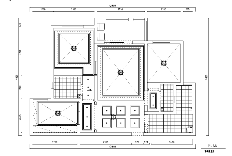 1979奶茶小调三居室样板房设计施工图（附效果图）-顶面布置图