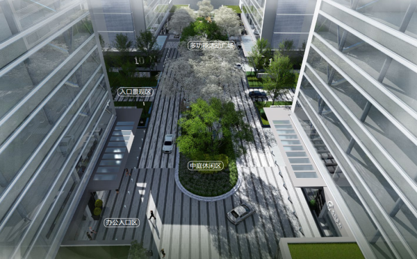 [上海]滨湖现代商业办公区地块景观设计方案-景观鸟瞰效果图