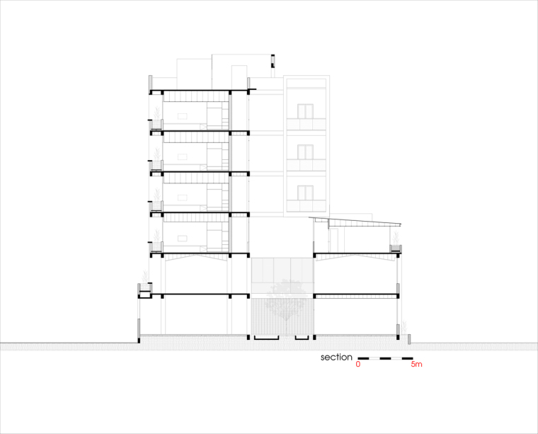 弯曲形态的旧建筑改建的酒店剖面图(15)