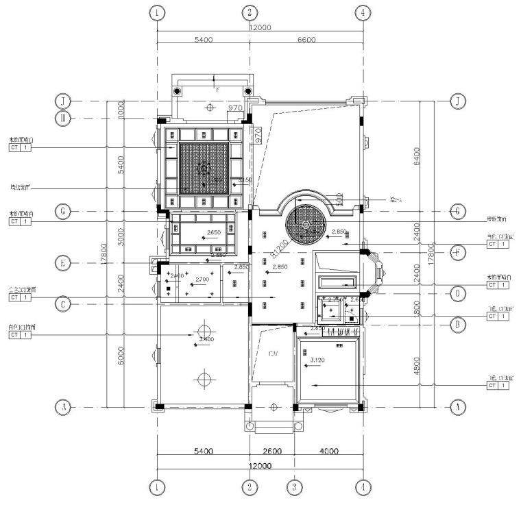 美式古典别墅室内施工图设计(附实景照片）-一层顶面布置图