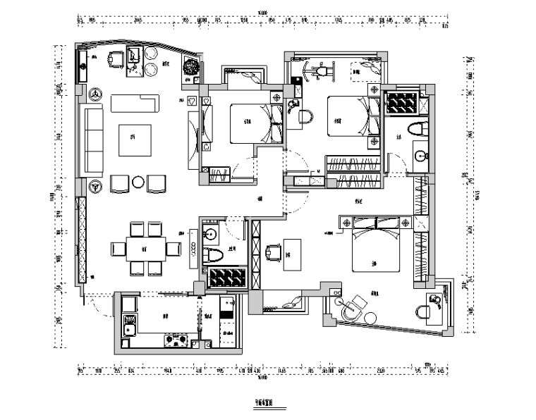 高雅欧式三居室资料下载-富贵天城三居室住宅设计施工图（附效果图）