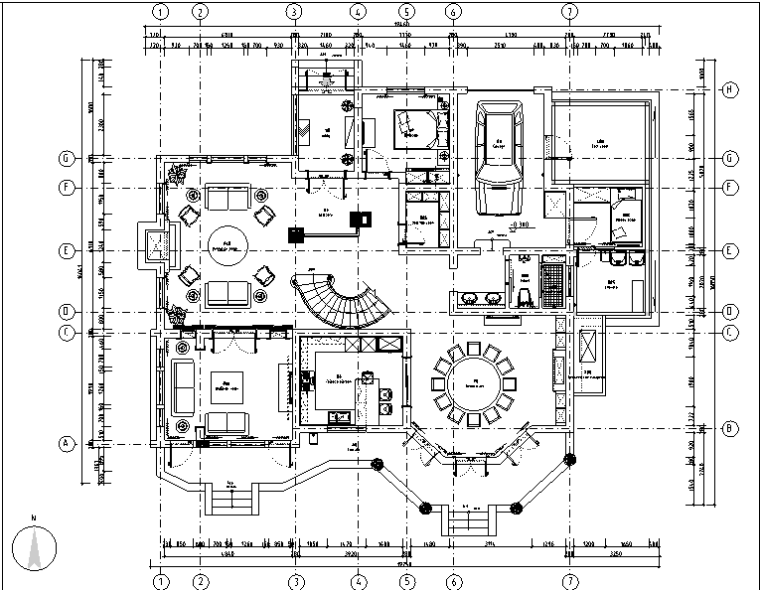 美式风格复地爱伦坡别墅设计施工图（附效果图）-一层平面布置图
