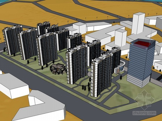 高层住宅小区SketchUp模型下载-高层住宅小区 