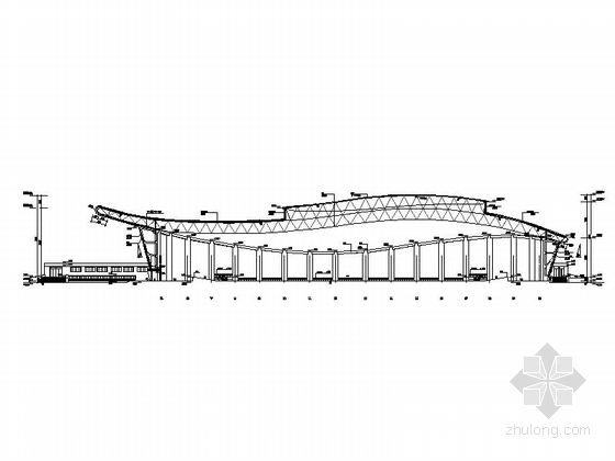 [大连]单层网架结构乙级室内田径馆建筑施工图-单层网架结构乙级室内田径馆建筑剖面图