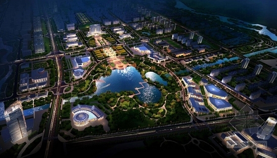 [安徽]特色生态居住滨江城市设计方案（知名设计）-城市夜景景观效果图