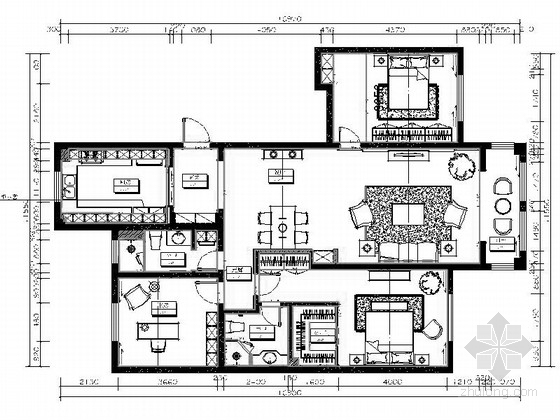 青岛新中式景观资料下载-[青岛]原创精品新中式风格三居室样板间CAD装修施工图（含方案）