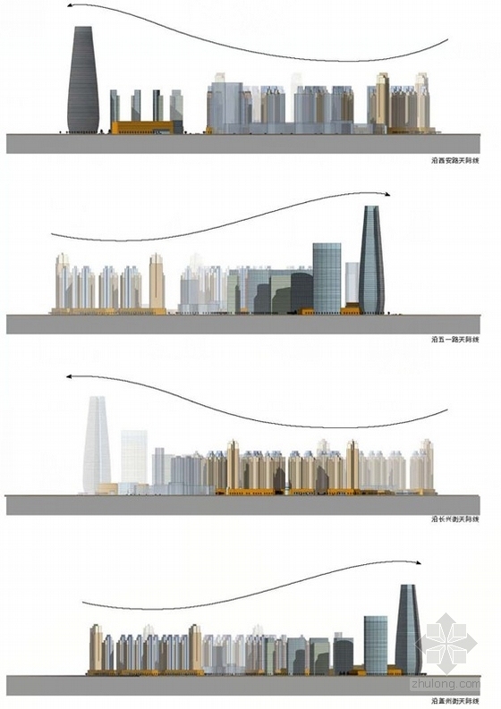 [大连]城市综合体规划及单体设计方案文本(美国知名建筑事务所)-城市综合体立面图