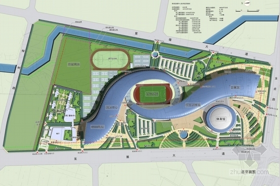 [江苏]椭圆形钢结构乙级大屋面体育馆建筑设计方案文本-椭圆形钢结构乙级大屋面体育馆建筑总平面图