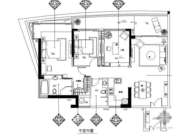 三A厕所装修施工图资料下载-[三亚]某三居室样板间A1户型施工图（含效果）