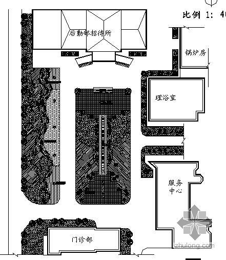 实训楼景观设计图纸资料下载-招待所前地块景观设计图纸