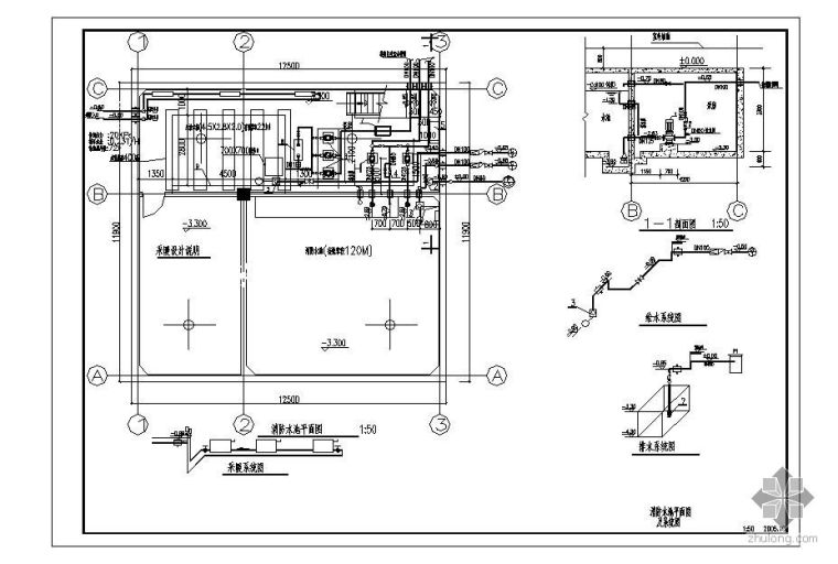 给水加压泵房设计资料下载-消防水池及生活给水加压站全套图