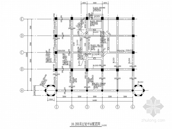 两层框架结构清真寺结构施工图（含建筑图）-梁配筋图 