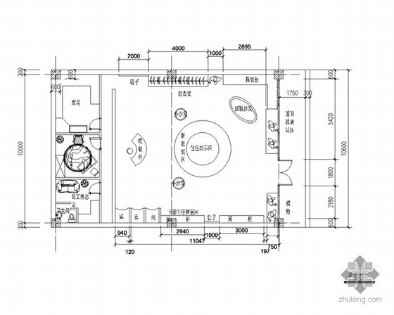 100平面服装店铺cad资料下载-某服装店设计图