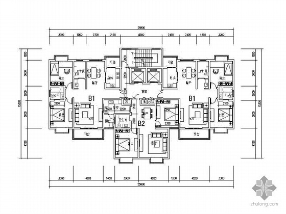 85平米住宅户型图资料下载-塔式高层一梯三北梯户型图（105/85）