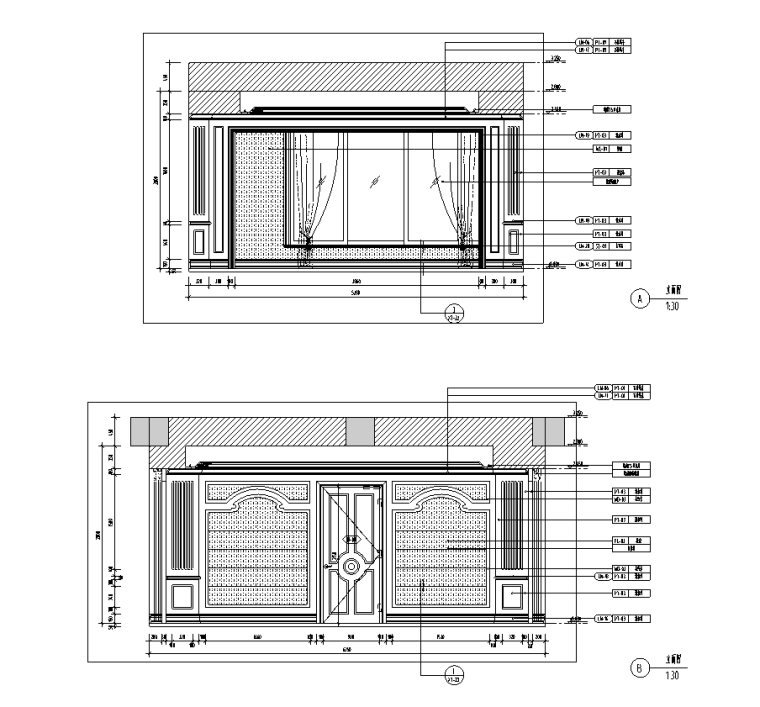 [广东]新豪华欧式古典样板房装修图(含效果图)-视听室立面图
