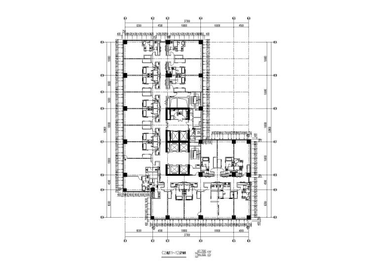 广州3栋超高层(办公楼+酒店)幕墙施工图204-C2酒店11~12层平面图