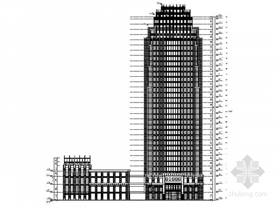 [浙江]现代风格超高层办公综合体建筑设计方案图（知名地产）-现代风格超高层办公综合体立面图