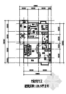 两室两厅两卫平面图资料下载-两室两厅一厨两卫109.9平方米