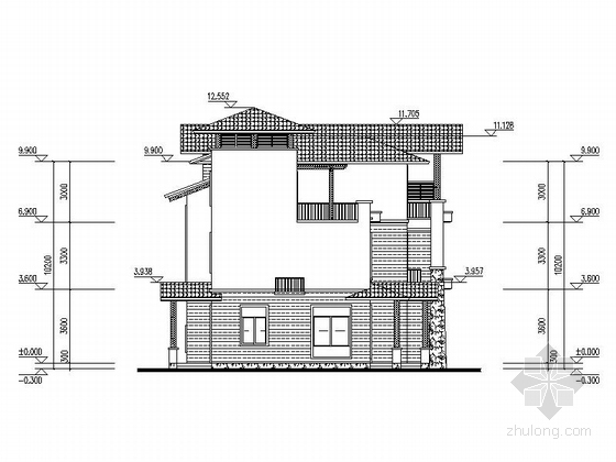 [广东]3层海边花园度假别墅建筑设计方案图（含效果图）-3层海边花园度假别墅建筑设计立面图