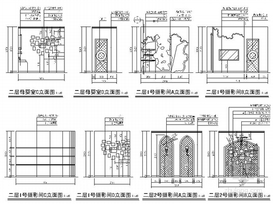 [原创]甜美可爱卡通主题宝宝摄影室施工图立面图