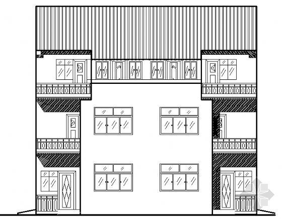 三层合院住宅方案图资料下载-某三层瓦屋顶住宅建筑方案图