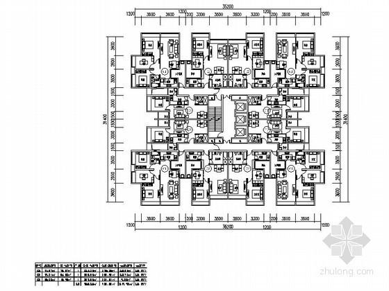 1梯3户住宅建筑设计图资料下载-高层住宅一梯十二户标准层平面图（56、77、94平方米）