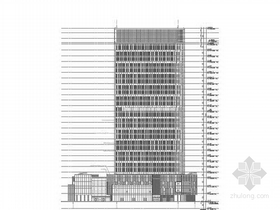 [上海]135米玻璃幕墙办公建筑设计施工图（含详细节点图）-135米玻璃幕墙办公建筑设计立面图