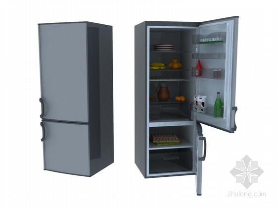 双开门冰箱平面图资料下载-现代双开门冰箱3D模型下载