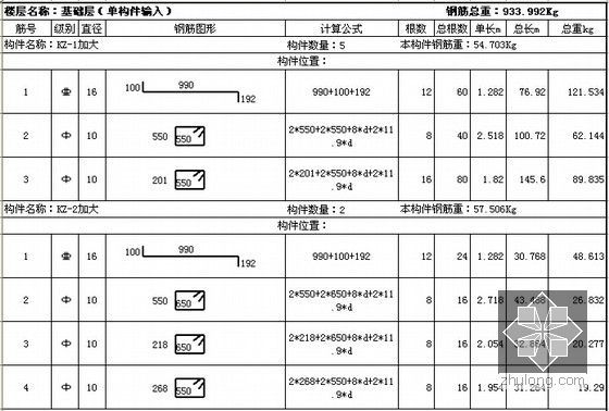 [福建]2015年4层幼儿园建筑安装工程量计算及预算书实例(含施工图纸)-钢筋明细表