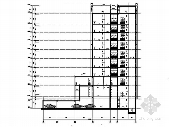 [安徽]九层石材外墙县级综合档案馆建筑施工图-九层石材外墙县级综合档案馆建筑剖面图