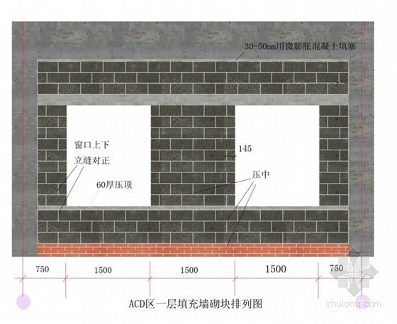[内蒙古]框架结构博物馆二次结构工程施工方案-ACD区一层填充墙砌块排列图 
