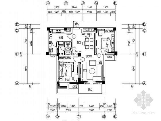 建筑施工图纸绘图资料下载-[武汉]花园洋房时尚两居室样板间装修施工图（含效果实景及手绘图）