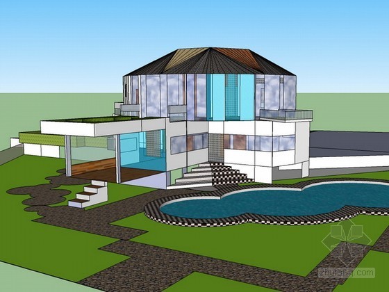 海边别墅庭院设计CAD资料下载-海边别墅sketchup模型下载