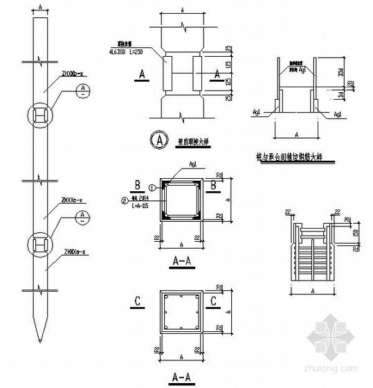混凝土桩接桩资料下载-预制桩与承台锚拉及接桩节点详图